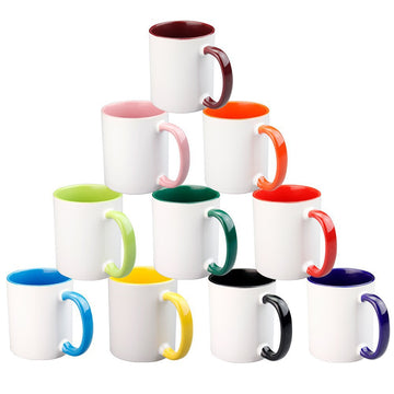 Custom Color Handle Sublimation Mug | Inner Color Ceramic Coffee Cup with Heat Transfer Coating | Personalized Printing Available