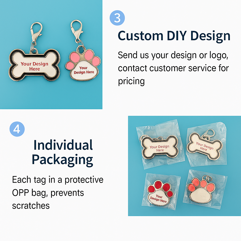 Placa de identificación personalizada para mascotas: placa para collar de perro o gato, colgante grabado para mascotas pequeñas y medianas, impresión de diseños personalizados disponible.