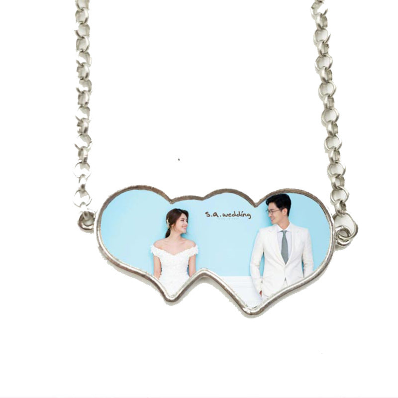 Sublimation Double Heart Necklace | Blank Heat Transfer Pendant | DIY Custom Photo Jewelry Gift